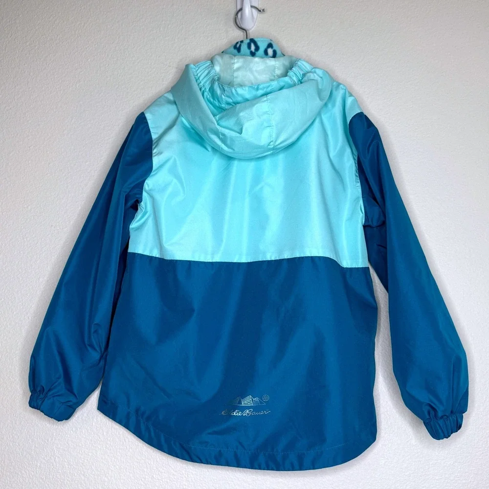 EDDIE BAUER Girls 3 in 1 Jacket Windbreaker Fleece Lining SM (7-8) Teal Outdoor